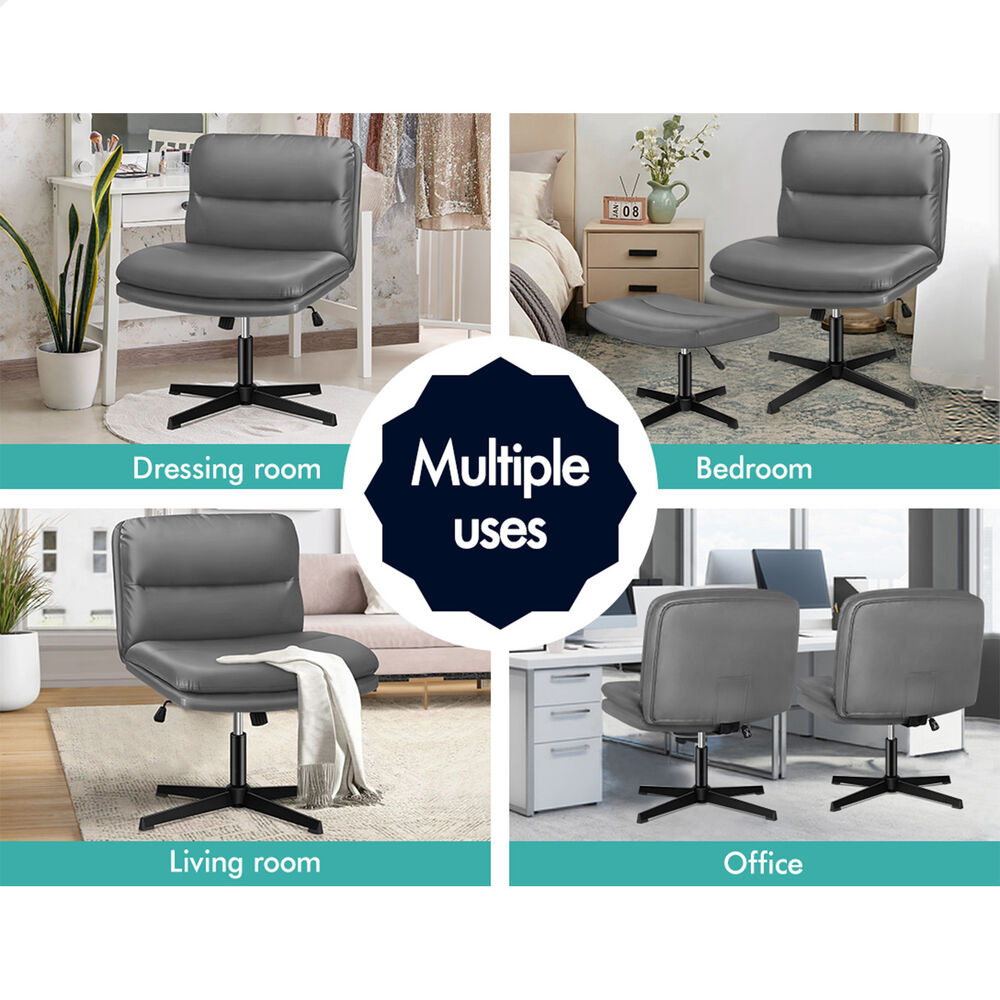ALFORDSON Office Chair Computer Cross-legged Seat Work Ottoman PU Leather Grey