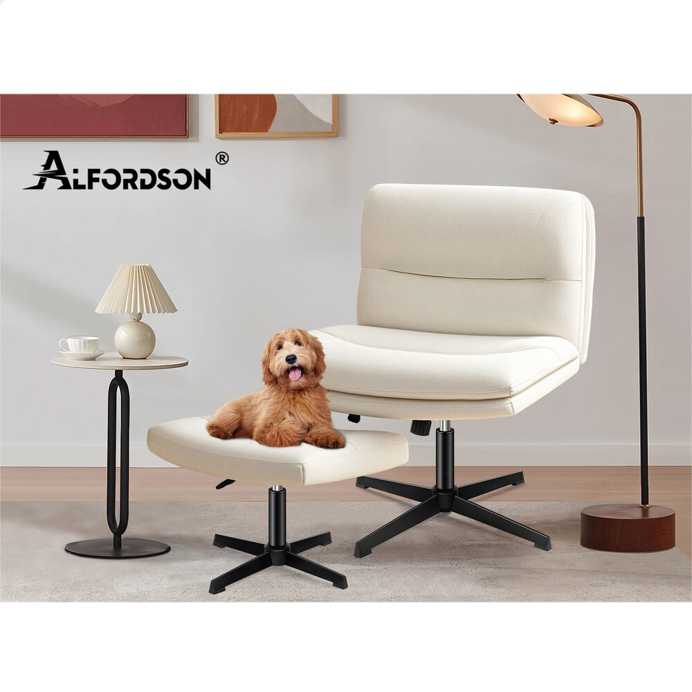 ALFORDSON Office Chair Computer Seat Cross-legged Work Ottoman Velvet Beige