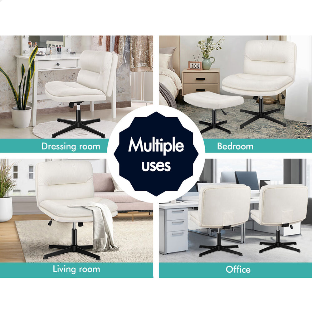 ALFORDSON Office Chair Computer Seat Cross-legged Work Ottoman Velvet Beige