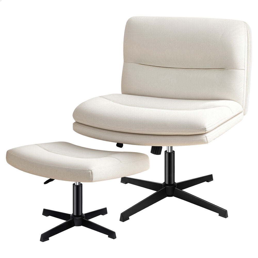 ALFORDSON Office Chair Computer Seat Cross-legged Work Ottoman Velvet Beige