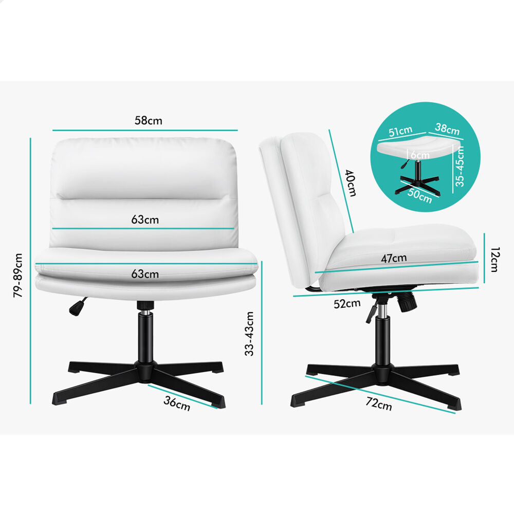 ALFORDSON Office Chair Computer Cross-legged Seat Work Ottoman PU Leather White