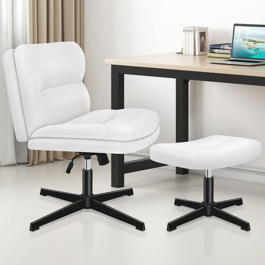 ALFORDSON Office Chair Computer Cross-legged Seat Work Ottoman PU Leather White