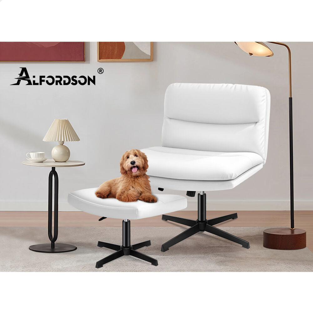 ALFORDSON Office Chair Computer Cross-legged Seat Work Ottoman PU Leather White