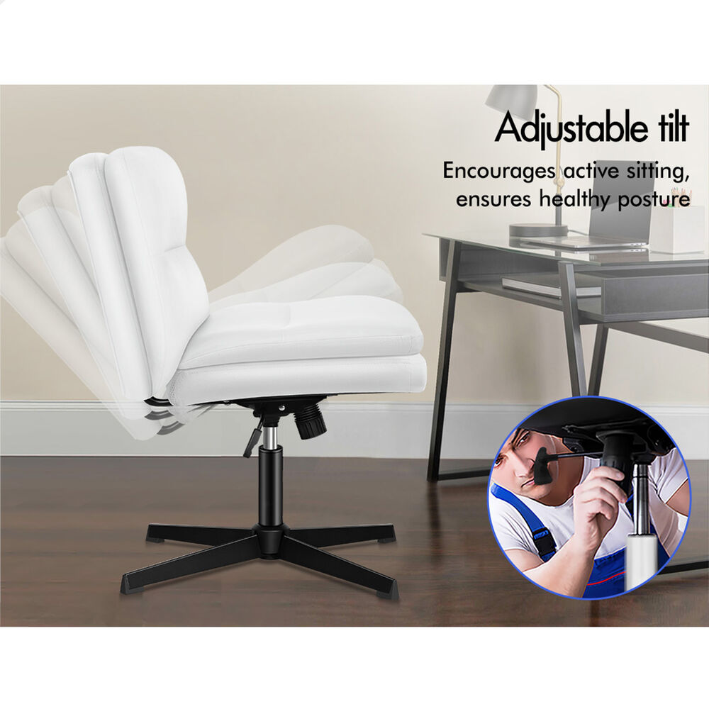 ALFORDSON Office Chair Computer Cross-legged Seat Work Ottoman PU Leather White