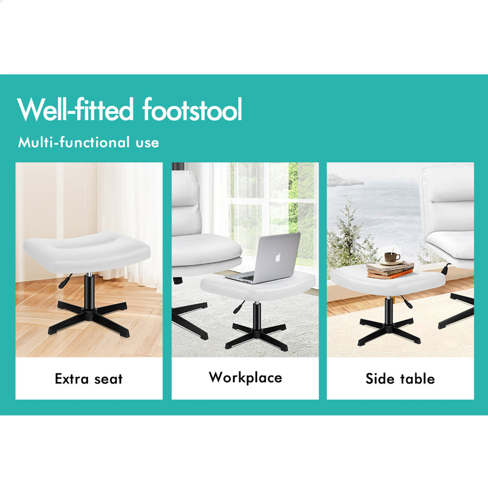 ALFORDSON Office Chair Computer Cross-legged Seat Work Ottoman PU Leather White