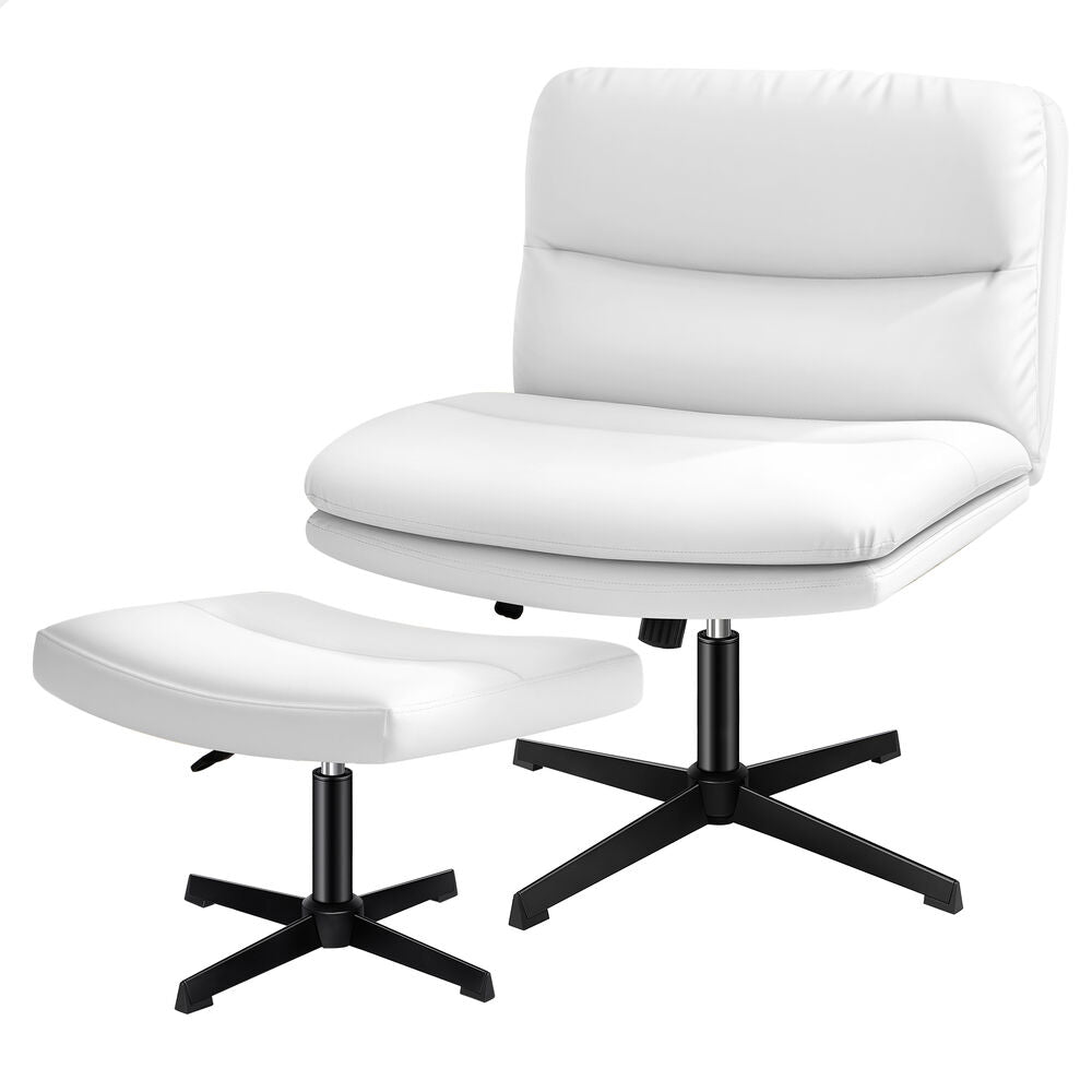 ALFORDSON Office Chair Computer Cross-legged Seat Work Ottoman PU Leather White