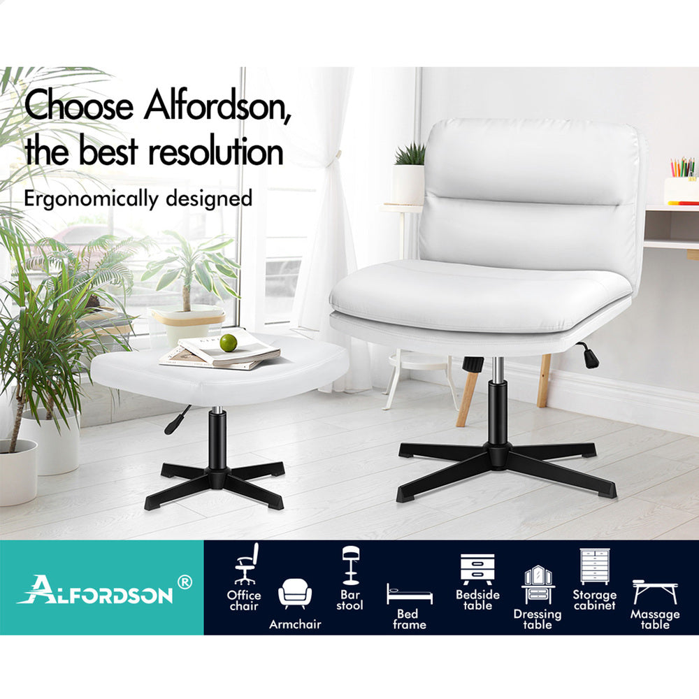 ALFORDSON Office Chair Computer Cross-legged Seat Work Ottoman PU Leather White