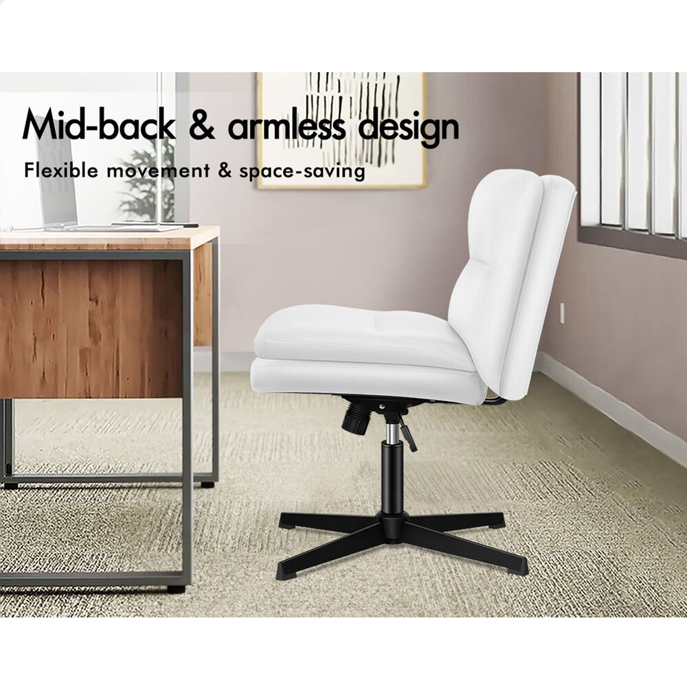 ALFORDSON Office Chair Computer Cross-legged Seat Work Ottoman PU Leather White