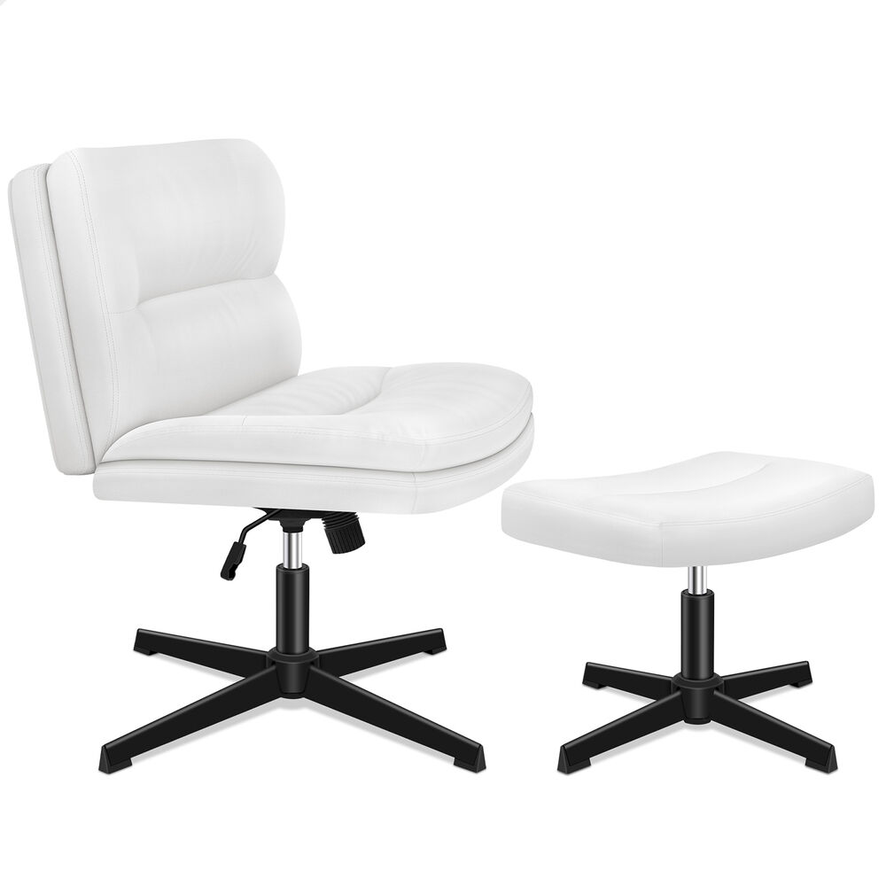 ALFORDSON Office Chair Computer Cross-legged Seat Work Ottoman PU Leather White