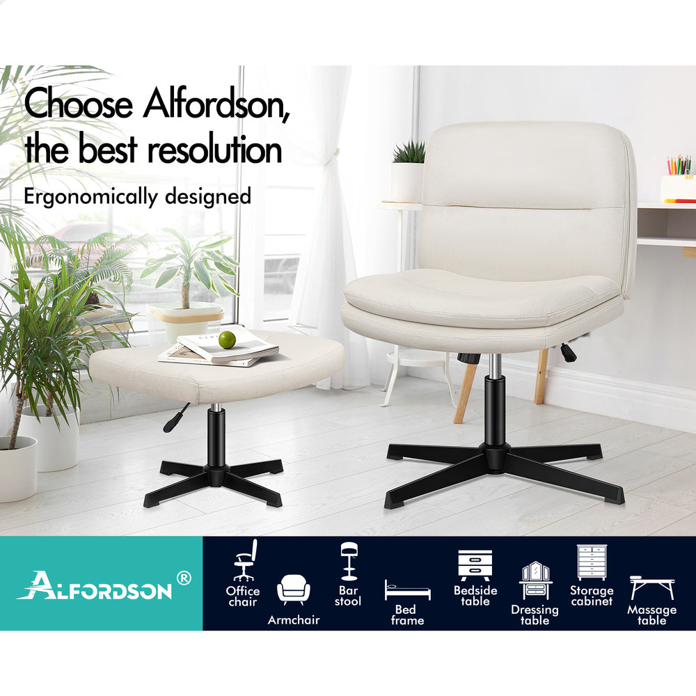 1 ALFORDSON Office Chair Ottoman Set Cross-legged Seat Beige
