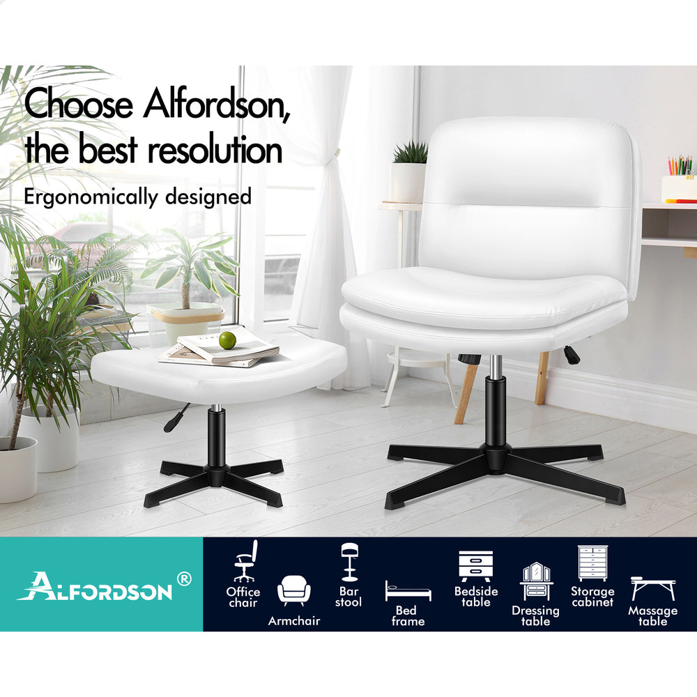 1 ALFORDSON Office Chair Ottoman Set Cross-legged Seat White