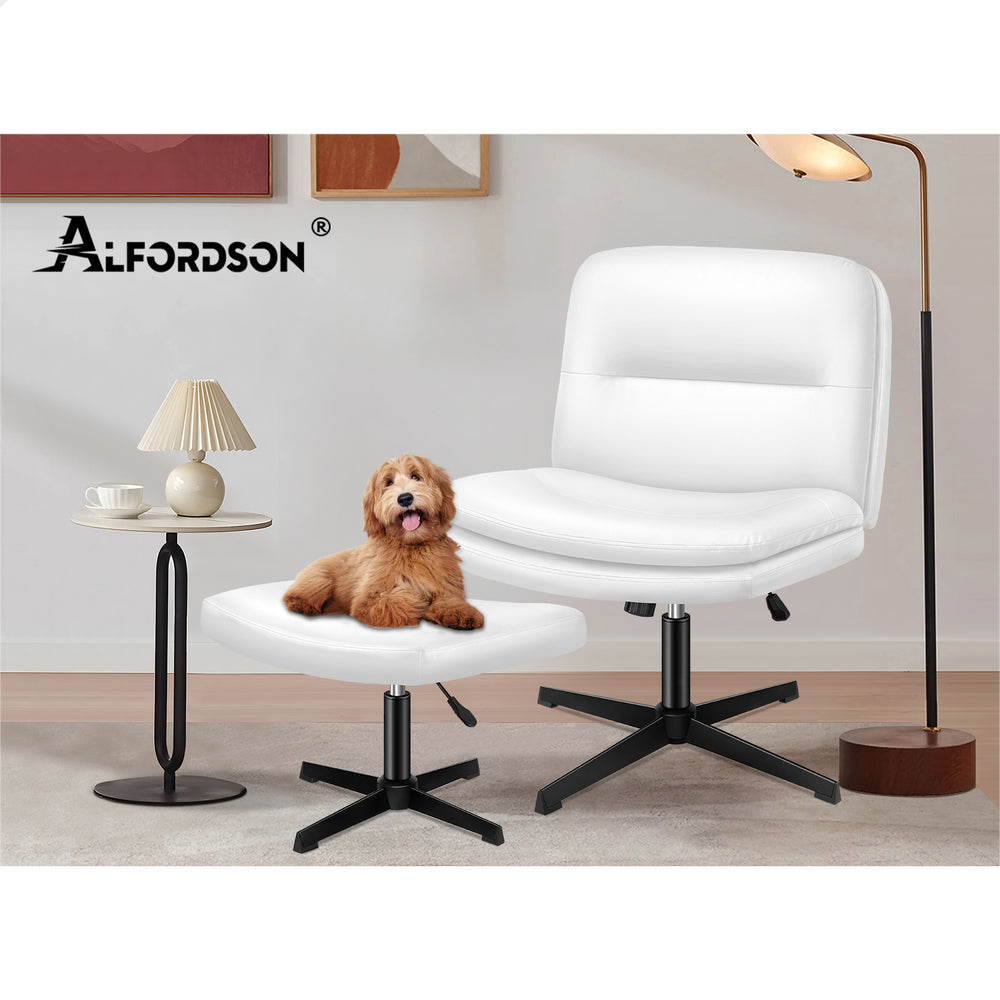 1 ALFORDSON Office Chair Ottoman Set Cross-legged Seat White