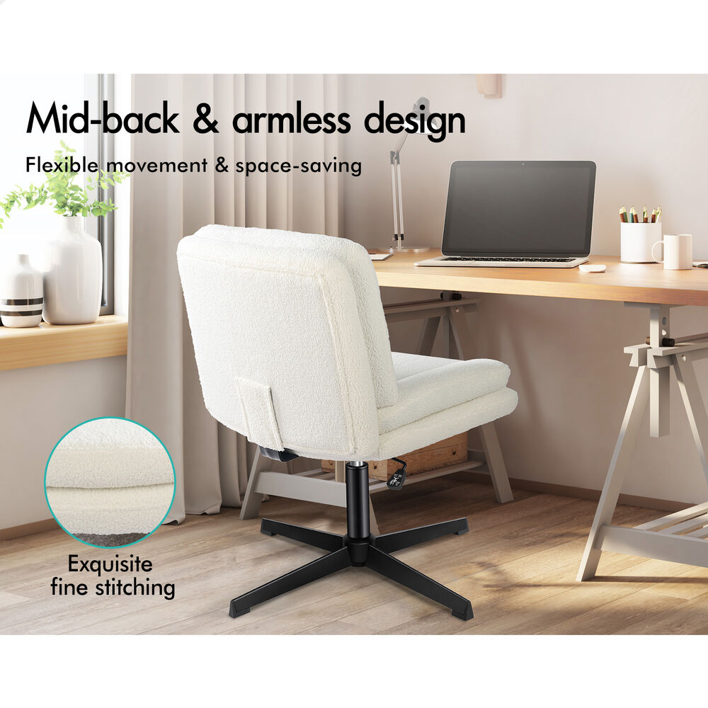 ALFORDSON Armless Office Desk Chair Mid Back Wide Seat Boucle White