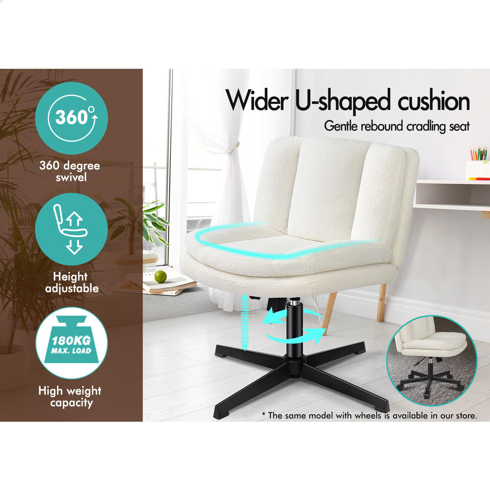 ALFORDSON Armless Office Desk Chair Mid Back Wide Seat Boucle White