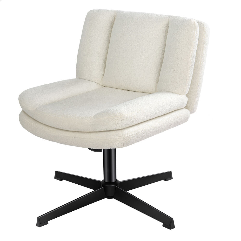 ALFORDSON Armless Office Desk Chair Mid Back Wide Seat Boucle White