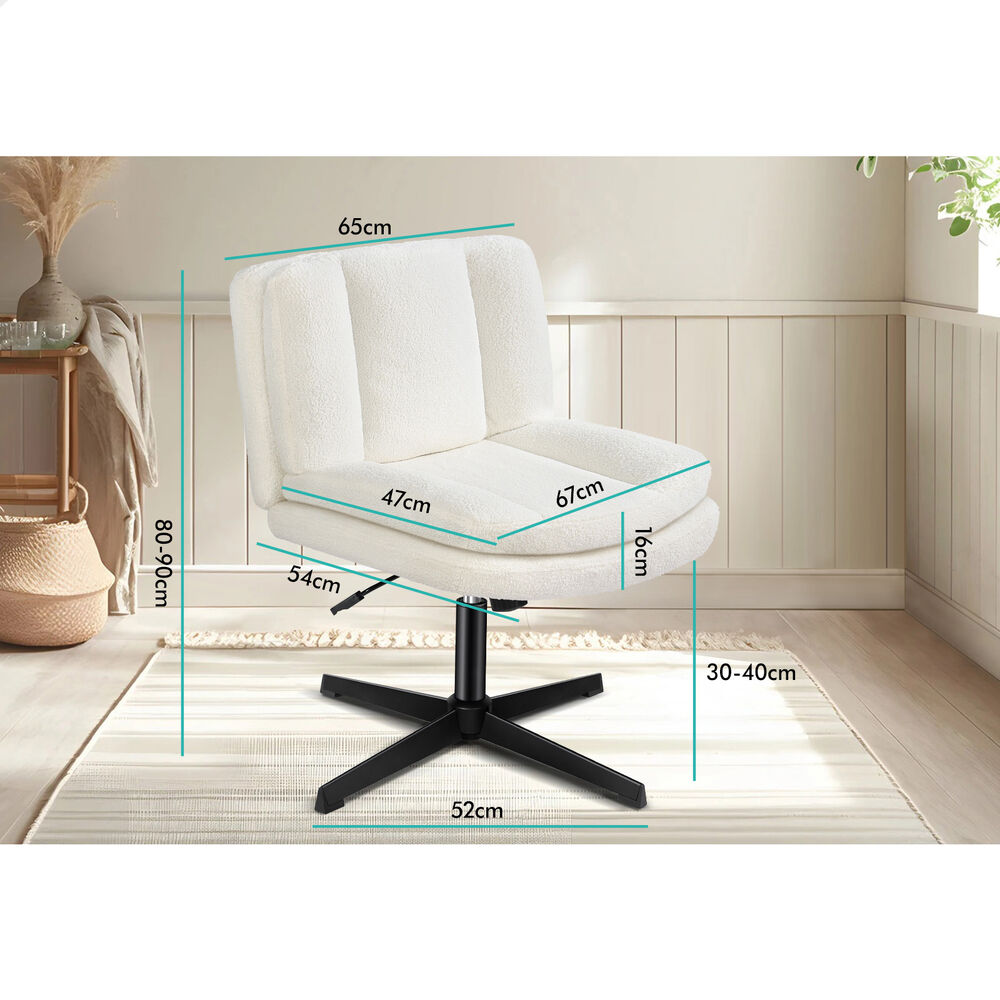 ALFORDSON Armless Office Desk Chair Mid Back Wide Seat Boucle White
