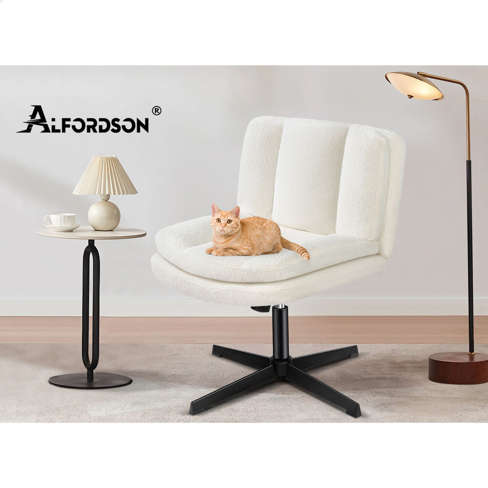 ALFORDSON Armless Office Desk Chair Mid Back Wide Seat Boucle White