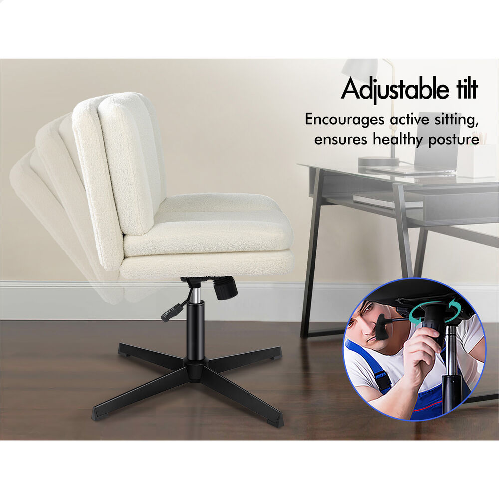 ALFORDSON Armless Office Desk Chair Mid Back Wide Seat Boucle White
