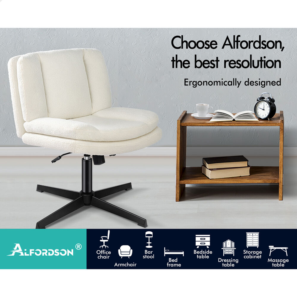 ALFORDSON Armless Office Desk Chair Mid Back Wide Seat Boucle White