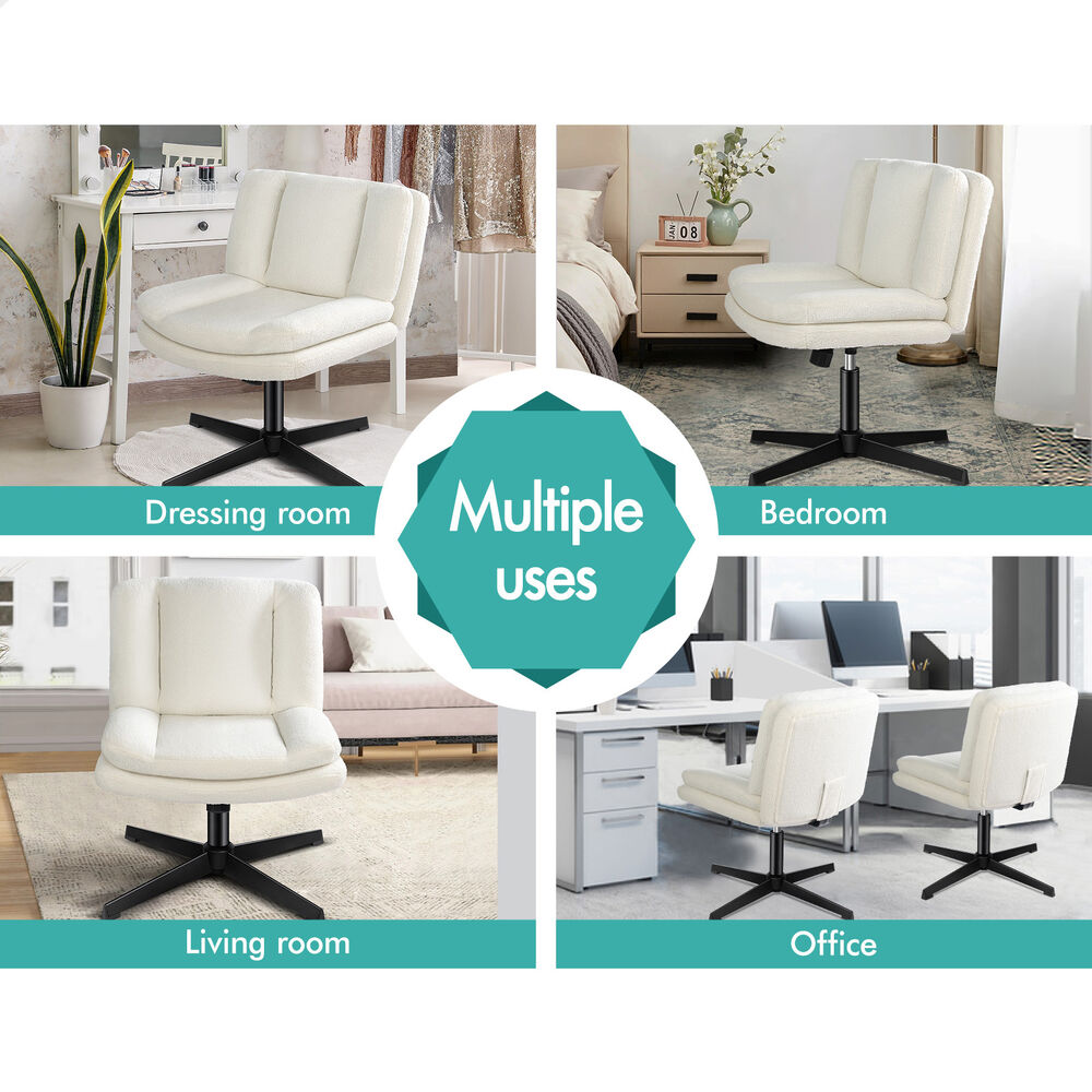 ALFORDSON Armless Office Desk Chair Mid Back Wide Seat Boucle White