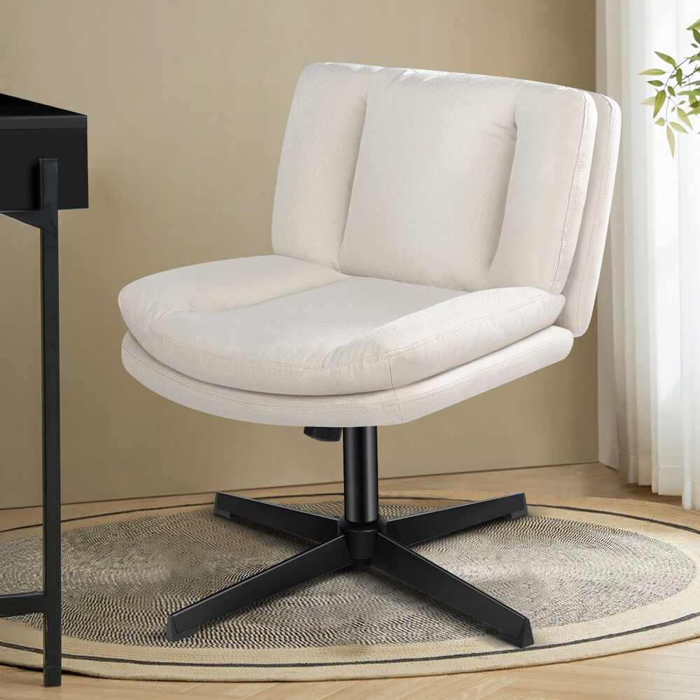 ALFORDSON Armless Office Desk Chair Mid Back Wide Seat Fabric Beige