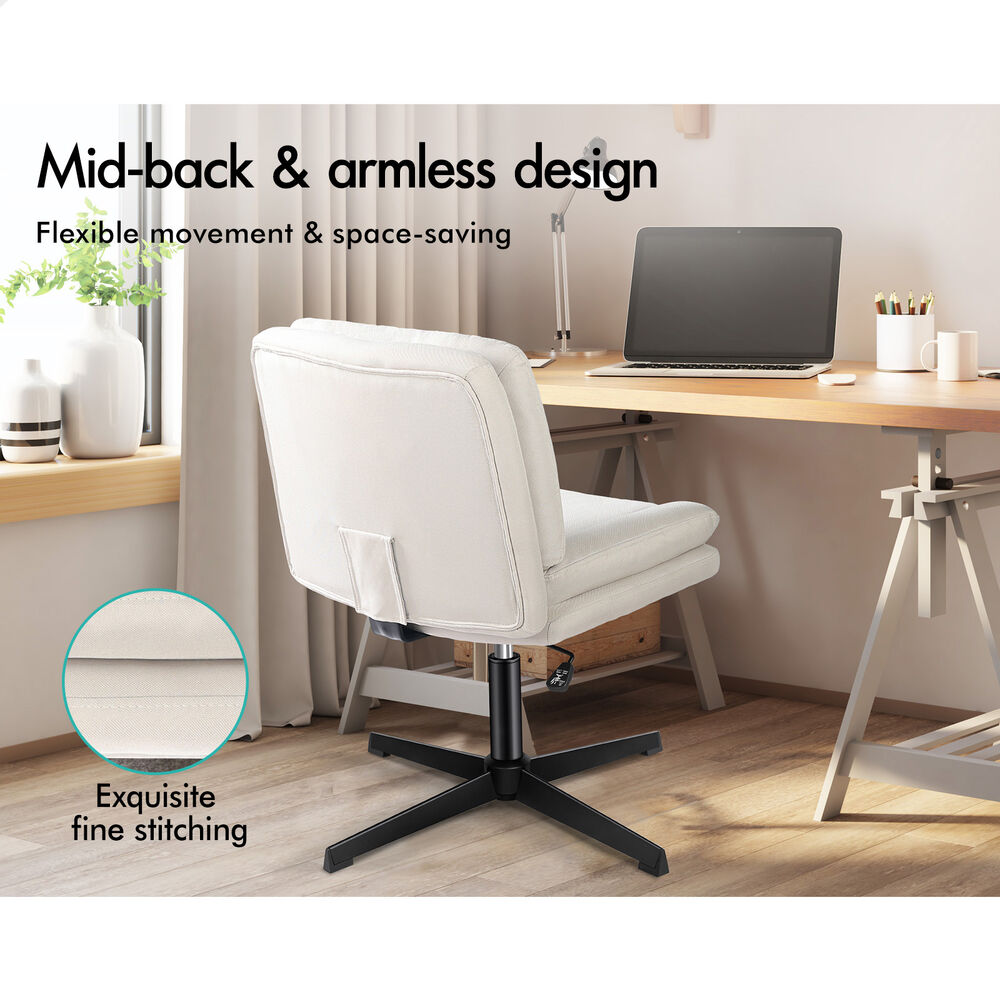 ALFORDSON Armless Office Desk Chair Mid Back Wide Seat Fabric Beige
