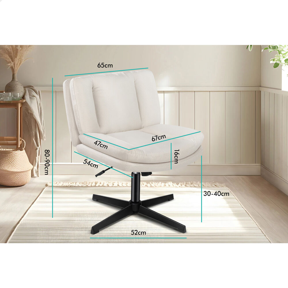 ALFORDSON Armless Office Desk Chair Mid Back Wide Seat Fabric Beige