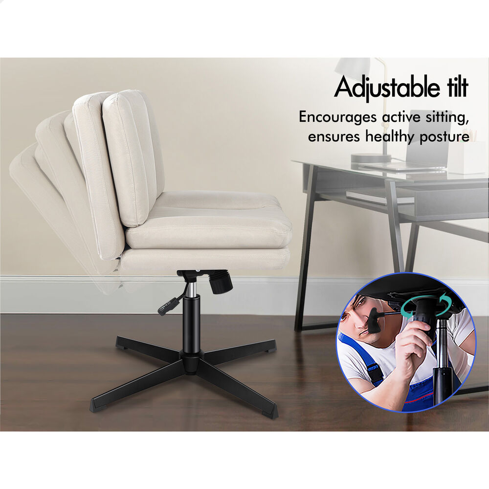 ALFORDSON Armless Office Desk Chair Mid Back Wide Seat Fabric Beige