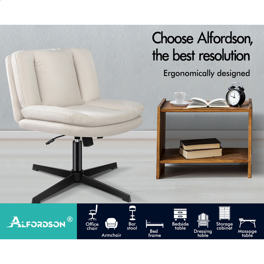 ALFORDSON Armless Office Desk Chair Mid Back Wide Seat Fabric Beige