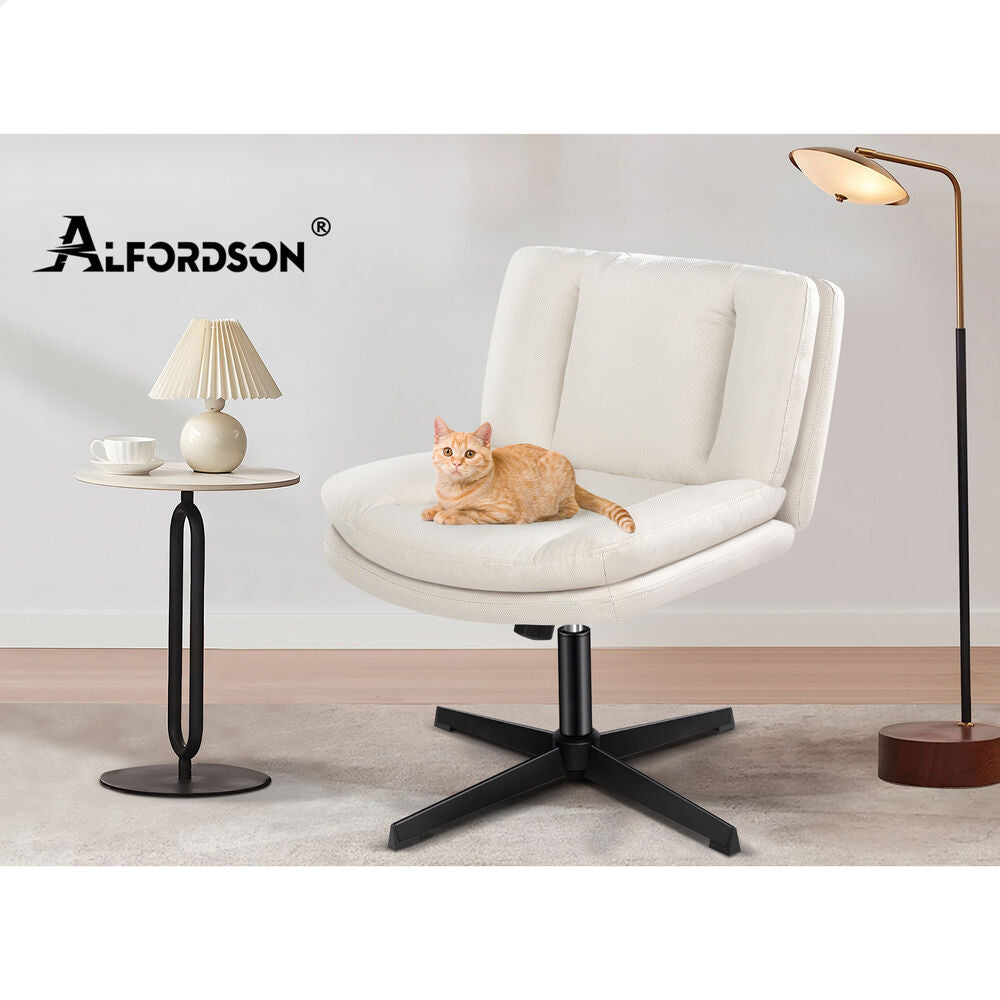 ALFORDSON Armless Office Desk Chair Mid Back Wide Seat Fabric Beige