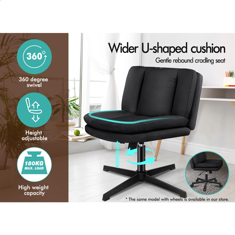 ALFORDSON Armless Office Desk Chair Mid Back Wide Seat Fabric Black