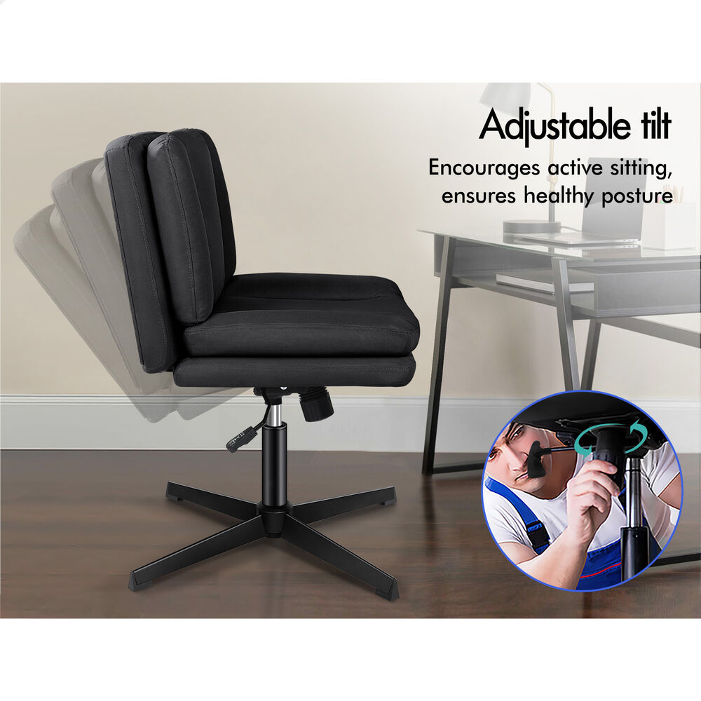 ALFORDSON Armless Office Desk Chair Mid Back Wide Seat Fabric Black