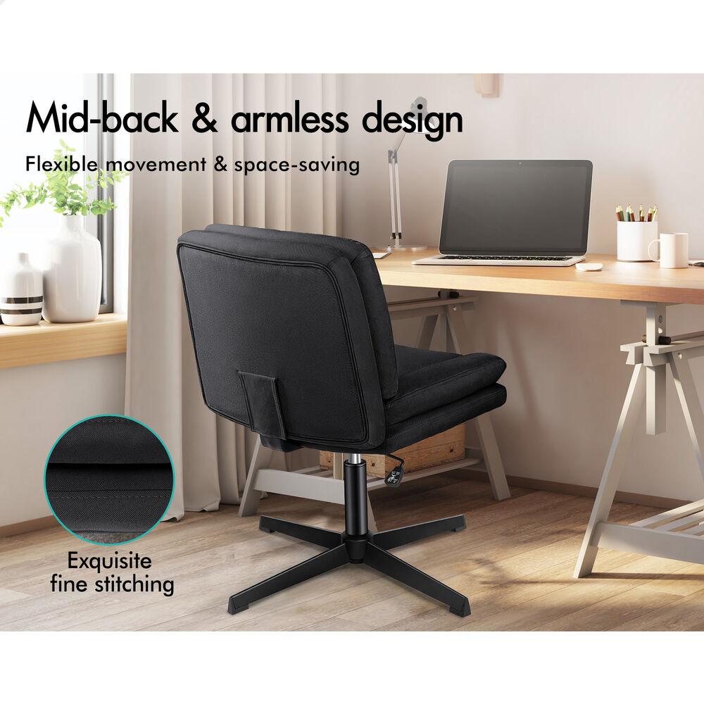 ALFORDSON Armless Office Desk Chair Mid Back Wide Seat Fabric Black