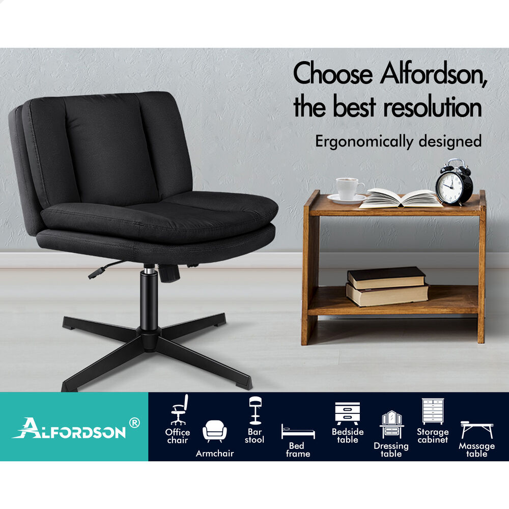 ALFORDSON Armless Office Desk Chair Mid Back Wide Seat Fabric Black