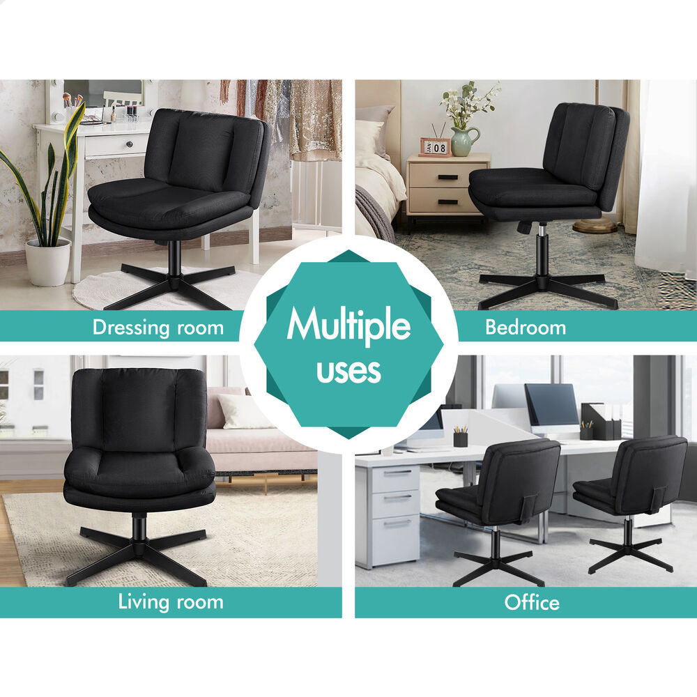 ALFORDSON Armless Office Desk Chair Mid Back Wide Seat Fabric Black