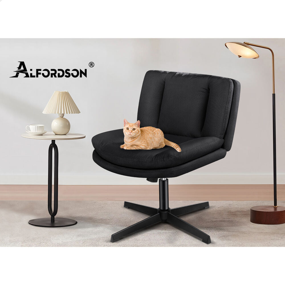 ALFORDSON Armless Office Desk Chair Mid Back Wide Seat Fabric Black