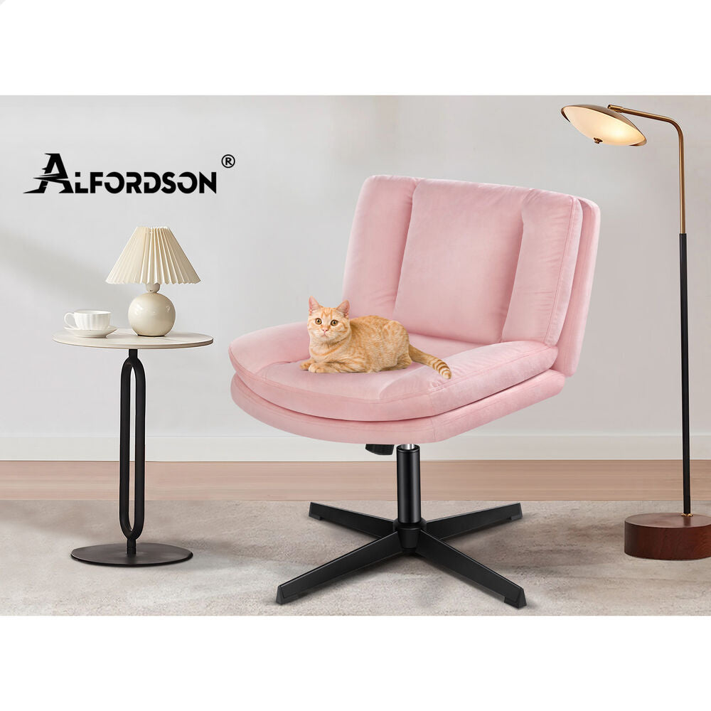 ALFORDSON Armless Office Desk Chair Mid Back Wide Seat Velvet Pink