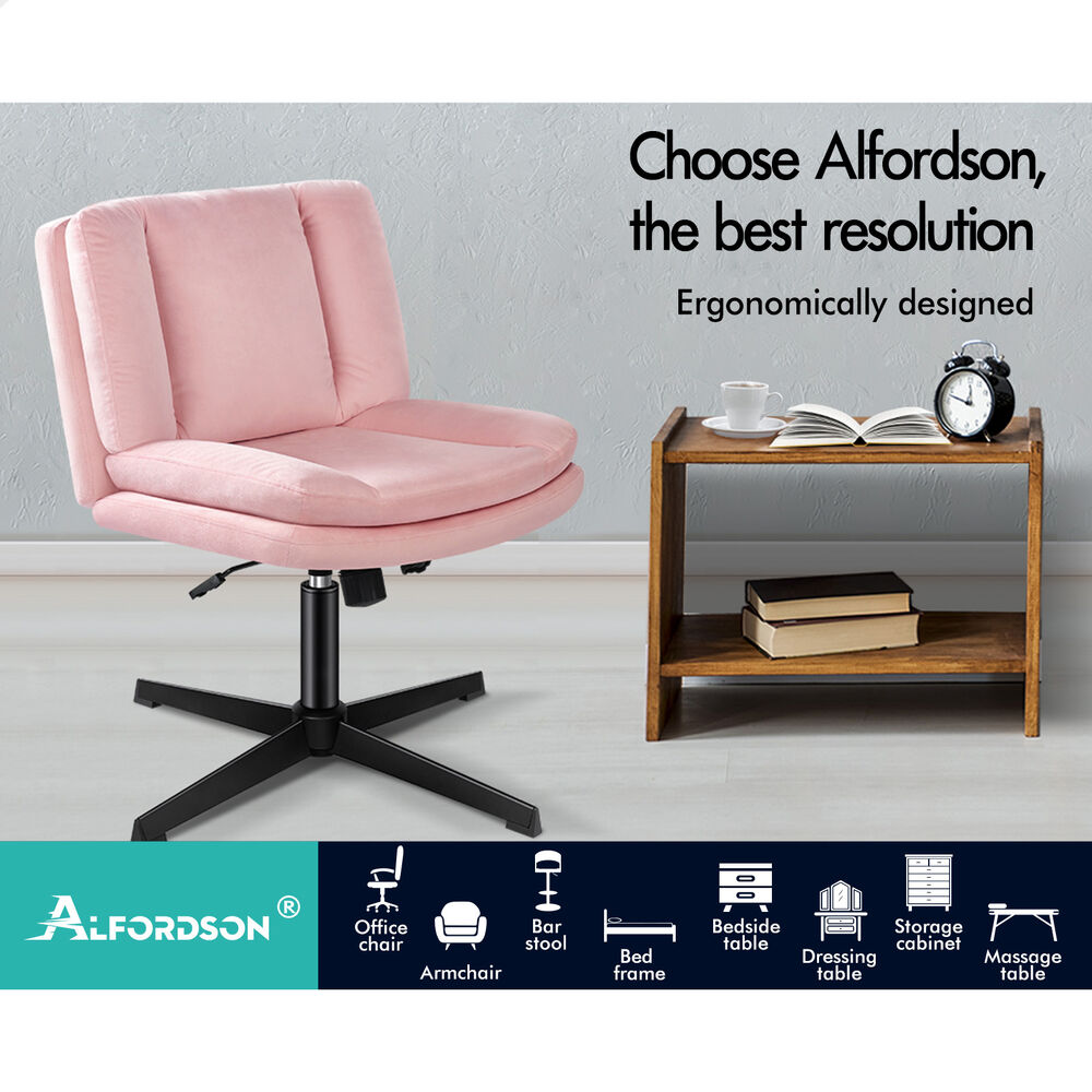 ALFORDSON Armless Office Desk Chair Mid Back Wide Seat Velvet Pink