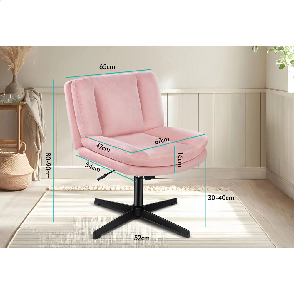 ALFORDSON Armless Office Desk Chair Mid Back Wide Seat Velvet Pink