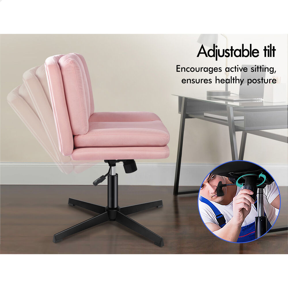 ALFORDSON Armless Office Desk Chair Mid Back Wide Seat Velvet Pink