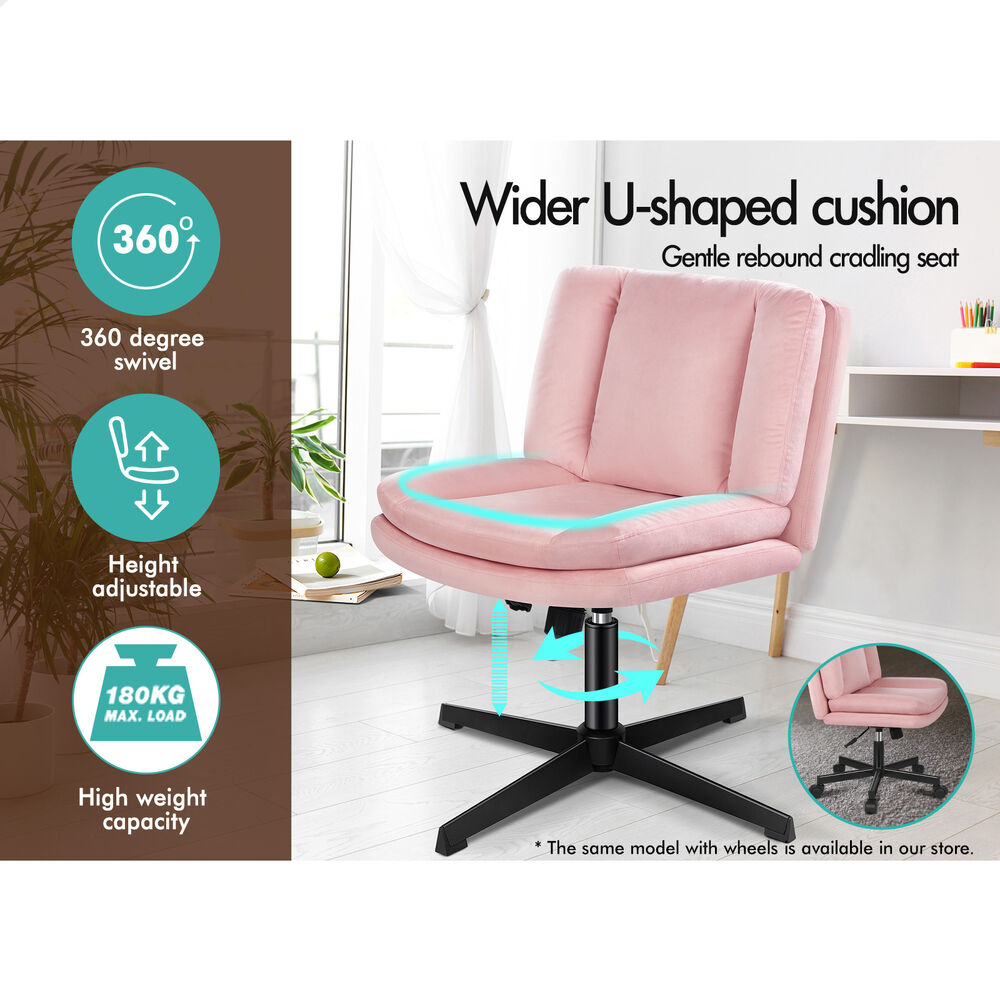 ALFORDSON Armless Office Desk Chair Mid Back Wide Seat Velvet Pink