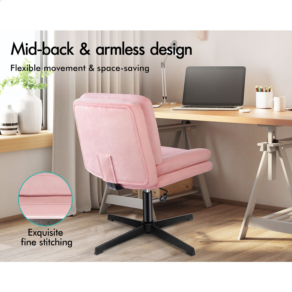 ALFORDSON Armless Office Desk Chair Mid Back Wide Seat Velvet Pink