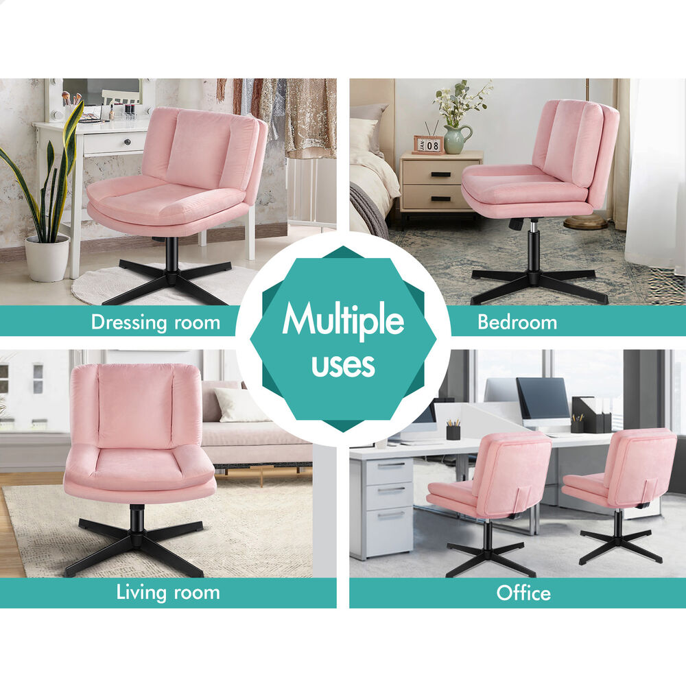 ALFORDSON Armless Office Desk Chair Mid Back Wide Seat Velvet Pink