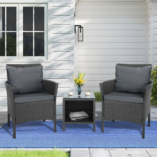 ALFORDSON 3PCS Bistro Set Outdoor Garden Wicker with Pillows Grey