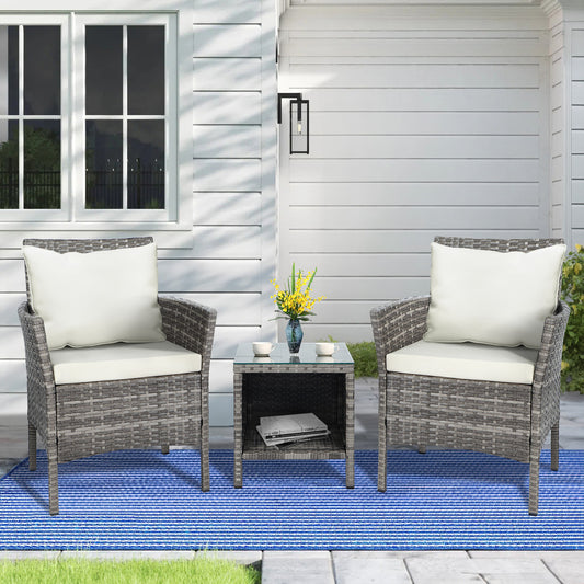 ALFORDSON 3PCS Bistro Set Outdoor Garden Wicker with Pillows Beige