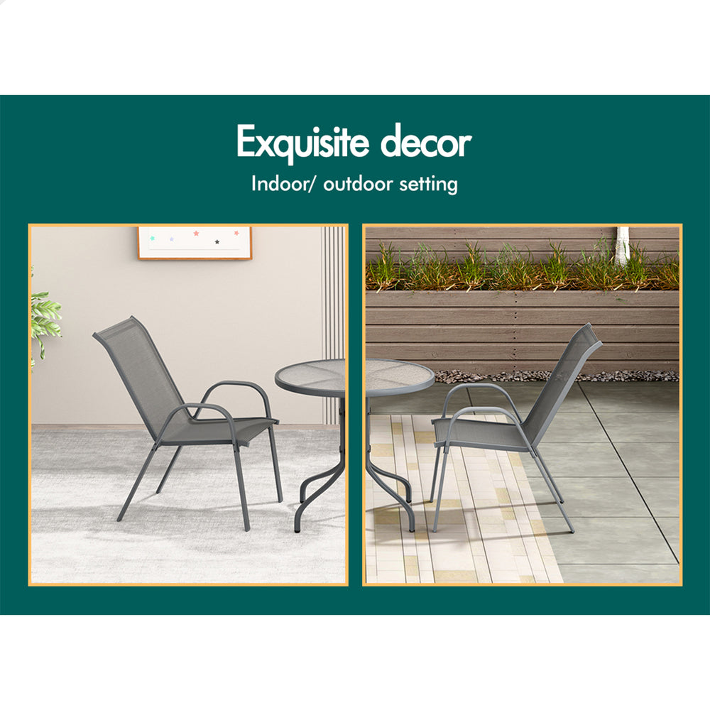 ALFORDSON 3PCS Outdoor Furniture Patio Table and Chairs Set Garden Round Grey