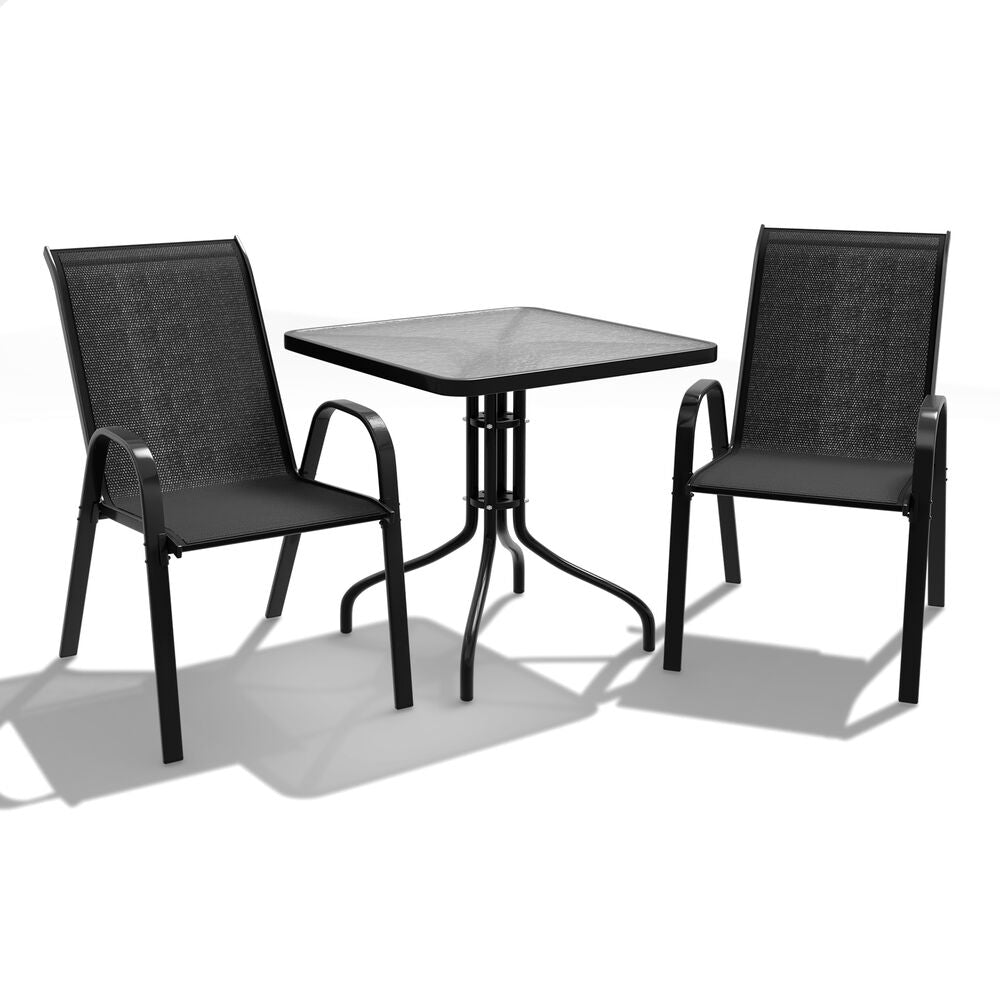 ALFORDSON 3PCS Outdoor Furniture Patio Table and Chairs Set Garden Square Black