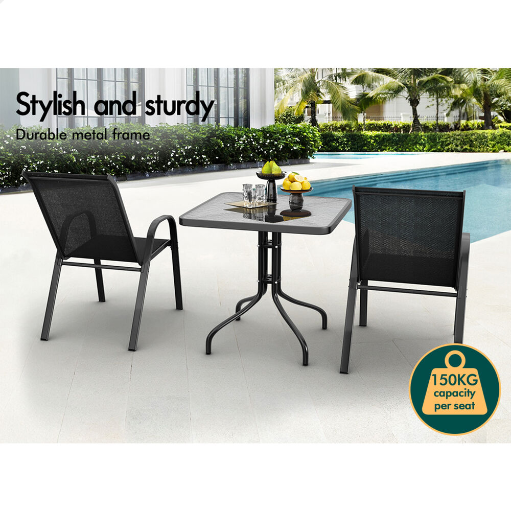 ALFORDSON 3PCS Outdoor Furniture Patio Table and Chairs Set Garden Square Black