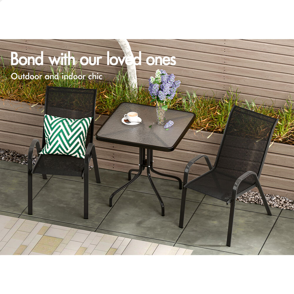 ALFORDSON 3PCS Outdoor Furniture Patio Table and Chairs Set Garden Square Black