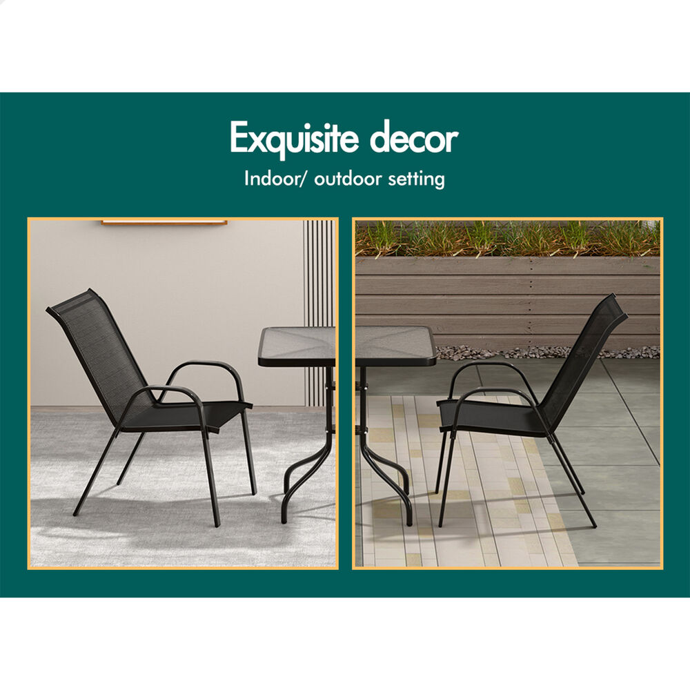 ALFORDSON 3PCS Outdoor Furniture Patio Table and Chairs Set Garden Square Black